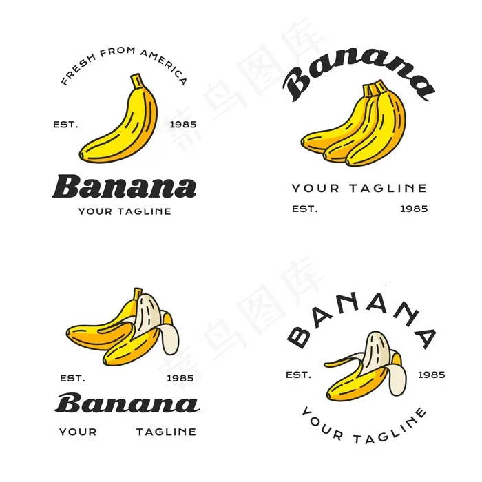 一套不同的香蕉商标eps,ai矢量模版下载