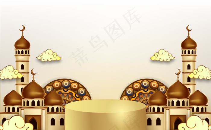 Ramadan kareem背景，带3d豪华讲台和灯笼eps,ai矢量模版下载