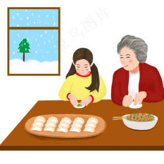 立冬包饺子家庭包饺子手绘图