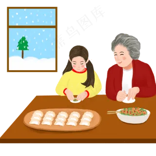 立冬包饺子家庭包饺子手绘图