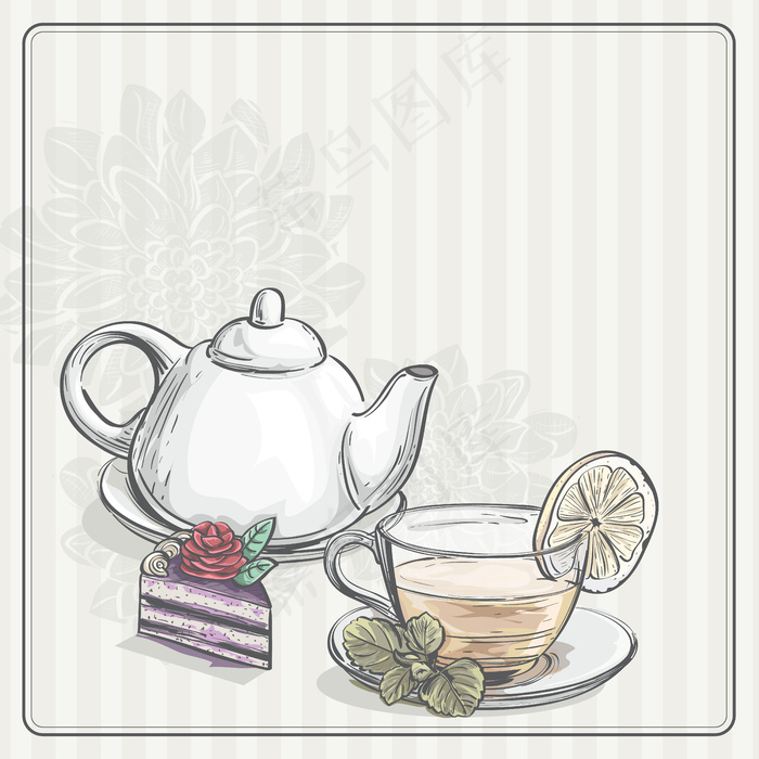 复古背景与茶和圆环eps,ai矢量模版下载