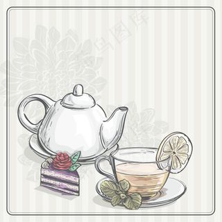 复古背景与茶和圆环