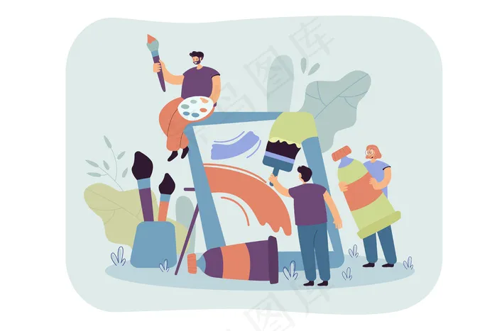 小艺术家一起创作艺术作品平面插图。卡通插画eps,ai矢量模版下载
