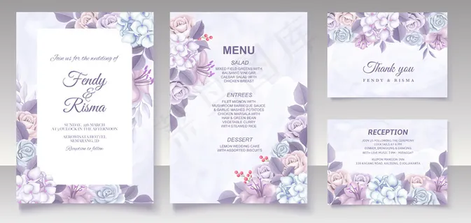 优雅的花模板结婚卡