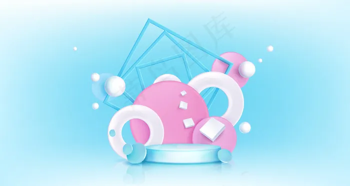 具有抽象几何背景的圆形讲台。具有三维圆、球体和正方形形状的圆形平台的矢量真实模型样机。展示产品的带空底座的海报模板eps,ai矢量模版下载