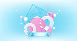 具有抽象几何背景的圆形讲台。具有三维圆、球体和正方形形状的圆形平台的矢量真实模型样机。展示产品的带空底座的海报模板