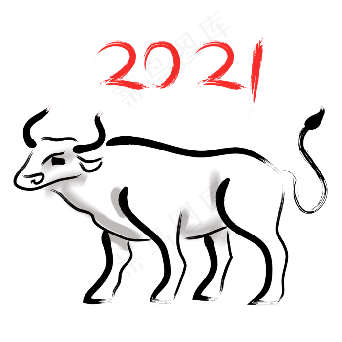 2021水墨牛年(3000X3000(DPI:300))ai矢量模版下载