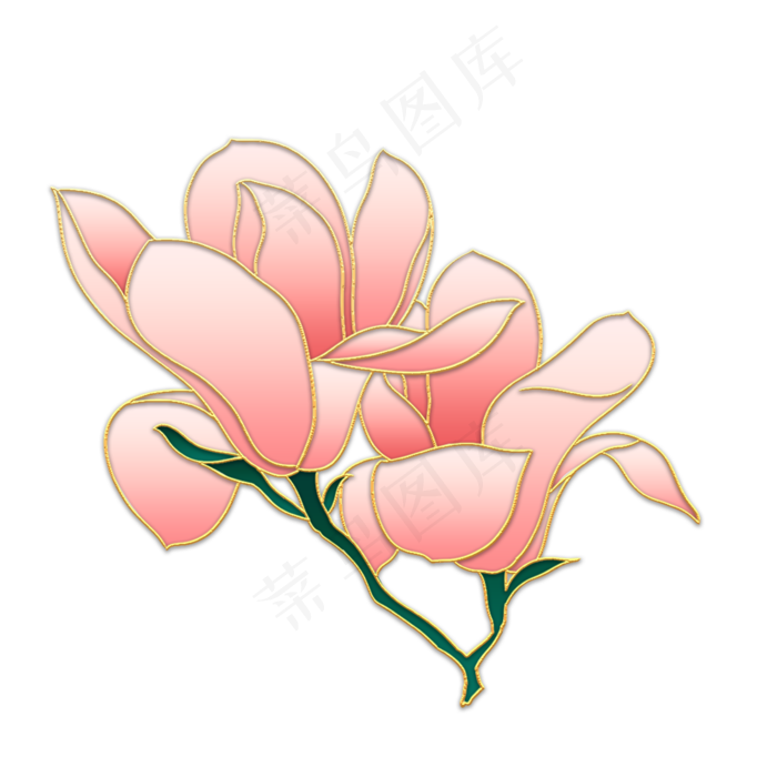 中秋节立体金边粉色玉兰花