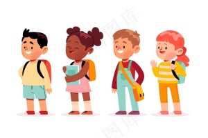 手绘的孩子们回到学校