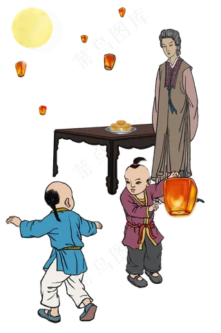 手绘古代中秋赏月