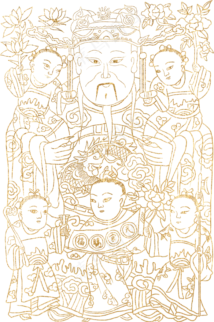 金线描春节人物(2290X3439(DPI:300))psd模版下载