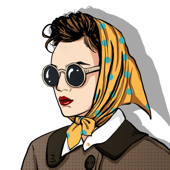 时尚波普艺术带头巾的女郎(2000X2000(DPI:300))psd模版下载