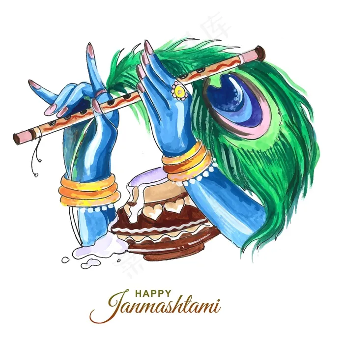 shree krishna janmashtami 卡片设计的孔雀羽毛eps,ai矢量模版下载