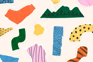 米色背景上的彩色撕纸图案拼贴