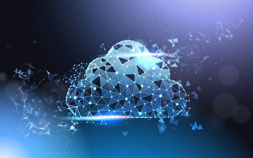 云计算服务未来低多边形网格线框蓝色背景现代数据技术概念