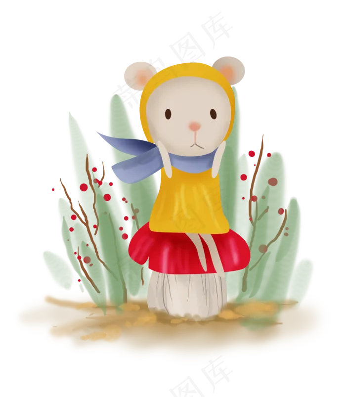 立秋秋天坐在蘑菇上的小田鼠(2480X2845(DPI:300))psd模版下载
