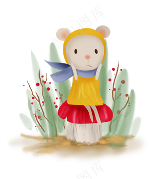 立秋秋天坐在蘑菇上的小田鼠