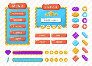 设计一套完整的得分按钮游戏弹出窗口，图标，窗口和元素创造中世纪的rpg视频游戏