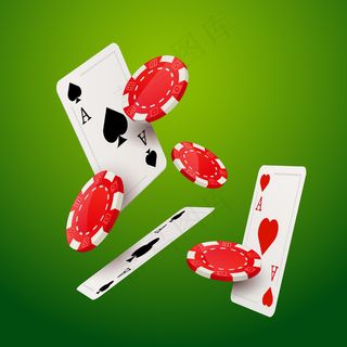 赌场扑克游戏设计模板。扑克牌和筹码掉落赌场背景隔离