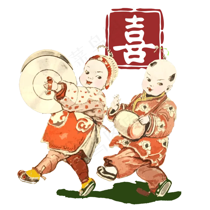 可爱福娃喜庆春节演奏(2500X2500(DPI:300))psd模版下载