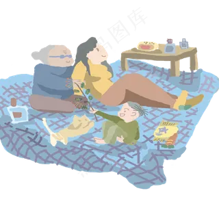 重阳节冷色调老人和家人的日常