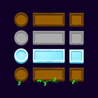 一套游戏ui木制，岩石，冰的gui资产元素按钮