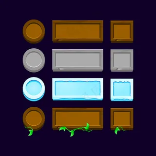 一套游戏ui木制，岩石，冰的gui资产元素按钮