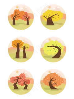 简约扁平卡通可爱秋树植物矢量元