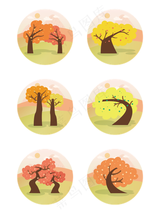 简约扁平卡通可爱秋树植物矢量元