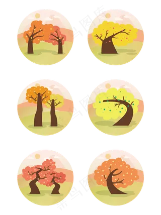 简约扁平卡通可爱秋树植物矢量元