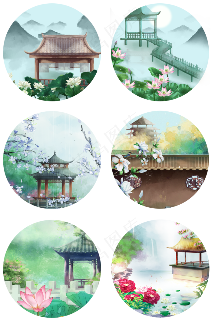 古风凉亭山水合集(2000X3020(DPI:300))psd模版下载