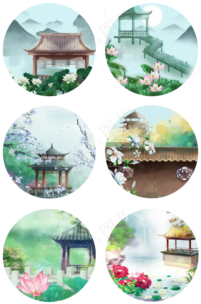 古风凉亭山水合集(2000X3020(DPI:300))psd模版下载