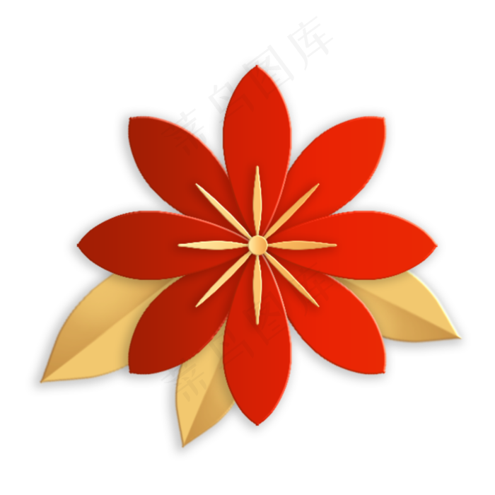 中秋节红色金边剪纸风花朵(2000X2000(DPI:300))psd模版下载