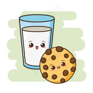 Kawaii快餐可爱的饼干和牛奶插图