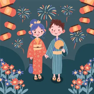 享受松里日本夏季节日的夫妇