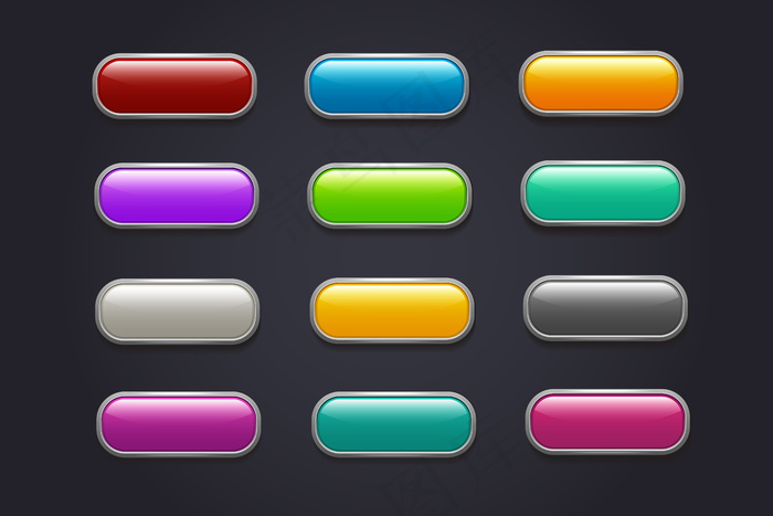 游戏按钮。光面卡通电子游戏按钮矢量集合