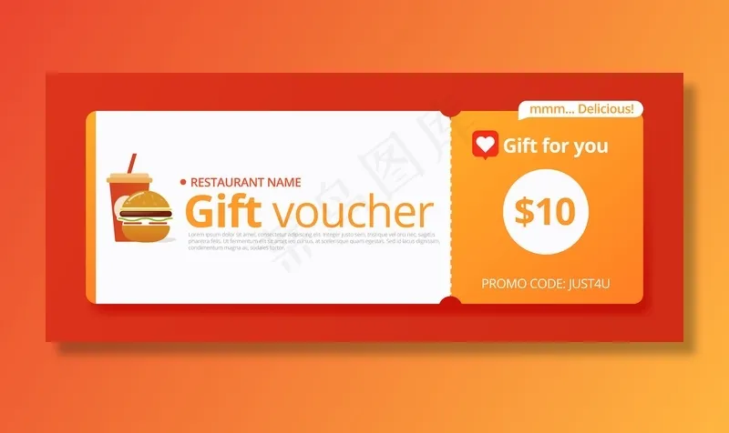 汉堡和饮料礼券模板eps,ai矢量模版下载
