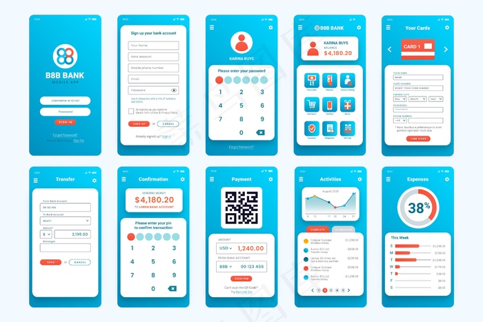 银行应用程序app界面eps,ai矢量模版下载