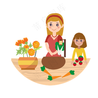 重阳节看菊花暖色系母女赏花