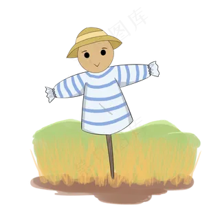 秋天主题麦田稻草人卡通插图