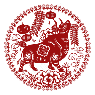红色剪纸牛年