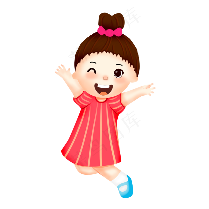 女孩跳跃开学季儿童红裙子卡通人(2000X2000(DPI:300))psd模版下载