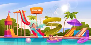 儿童在水上乐园，水上乐园游乐场景点