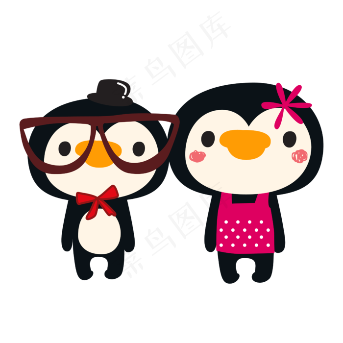 七夕卡通可爱的企鹅矢量素材