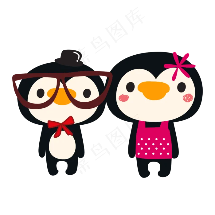 七夕卡通可爱的企鹅矢量素材(2000X2000(DPI:300))ai矢量模版下载