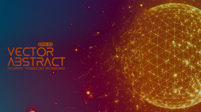 抽象空间彩色背景。在空间中飞行的无序连接点和多边形。飞扬的碎片。未来科技风格。