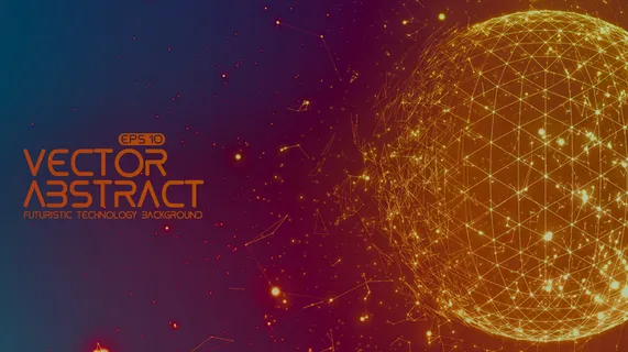 抽象空间彩色背景。在空间中飞行的无序连接点和多边形。飞扬的碎片。未来科技风格。