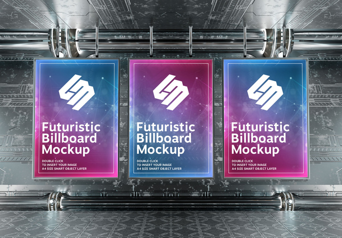 未来派地下三个垂直广告牌