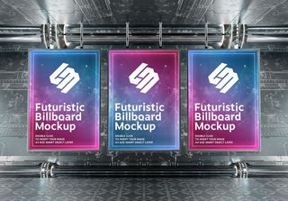 未来派地下三个垂直广告牌