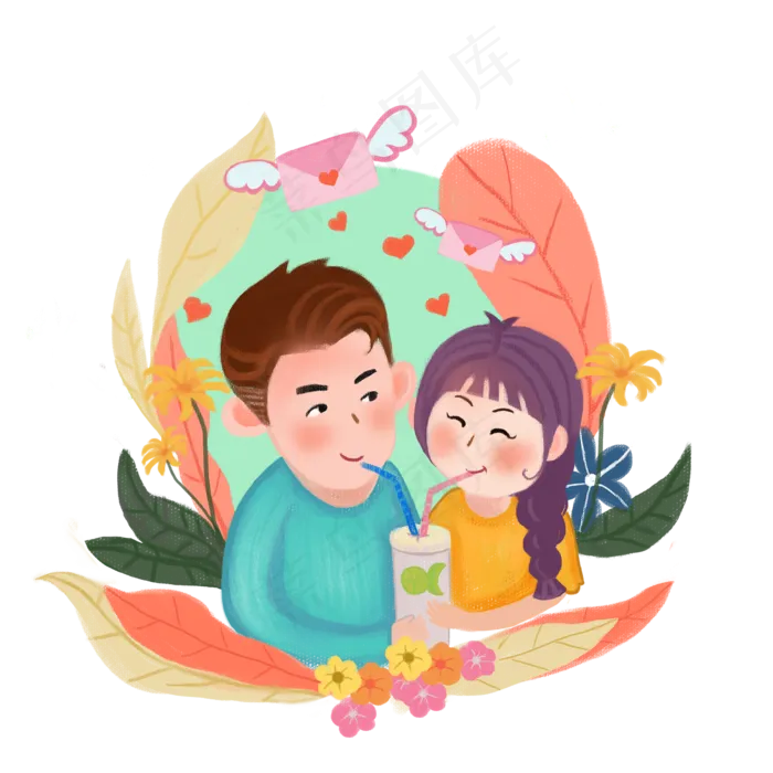情人节七夕情侣甜蜜虐狗共喝可乐(2000X2000(DPI:300))psd模版下载